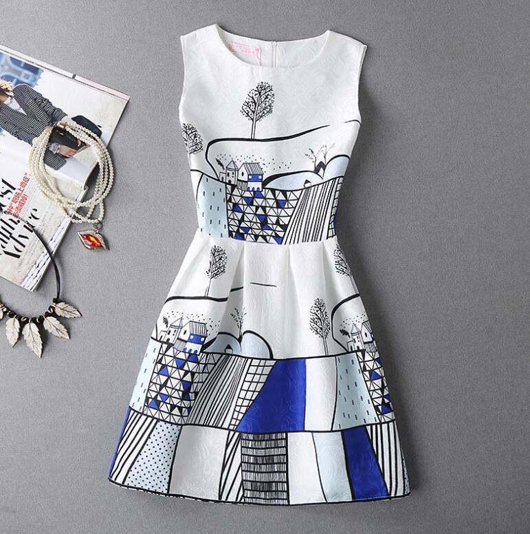 ชุดเดรสสั้นแขนกุดพิมพ์ลายกราฟฟิก ZASHION Premium Printed Dresses 2018