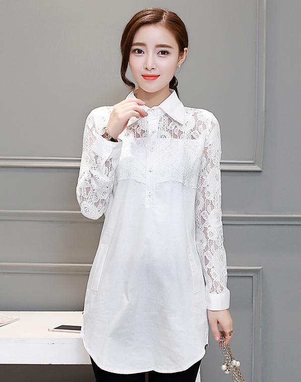 ฤดูใบไม้ผลิและฤดูร้อนเสื้อผ้าผู้หญิงสไตล์เกาหลีรุ่นยาวปานกลาง RESTONIC เปิดเสื้อเชิ้ตสีขาวผ้าฝ้ายรัดเอวแลดูผอมเสื้อ 5 ส่วนแขนสั้นไซส์พิเศษไซส์ใหญ่พิเศษไขมัน