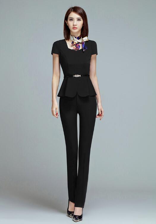 ชุดเดรสสั้น แขนสั้นผู้หญิง + กางเกงขายาว ZASHION Stylish Formal Top+Pants Set with Belt ชุดเดรสสั้น แขนสั้นผู้หญิง + กางเกงขายาว ZASHION Stylish Formal Top+Pants Set with Belt
