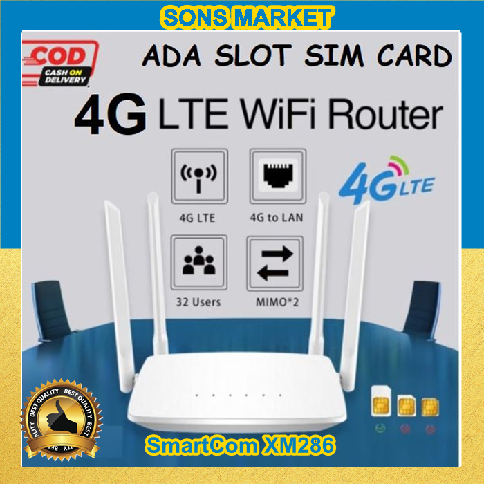 Modem Wifi Wireless Router Sim Card 4G LTE Smartcom XM286 300Mbps Asli