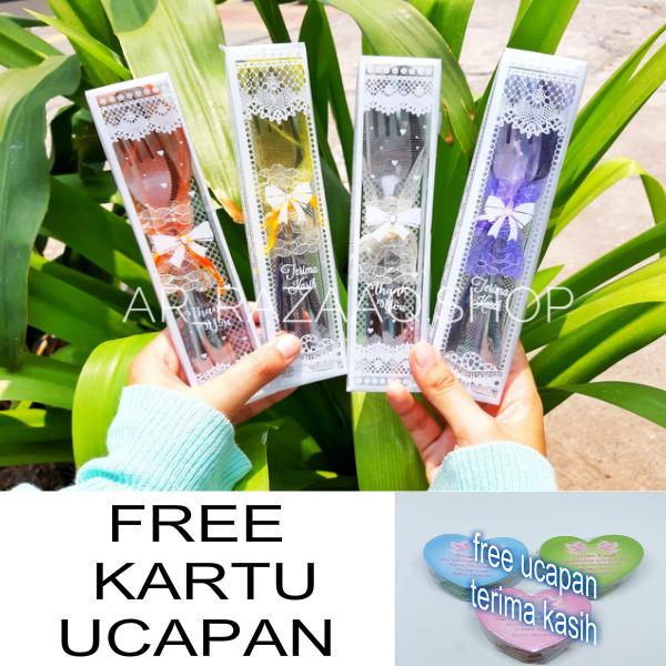 PRODUK DARI AR_RAZAAQ.SHOP SOUVENIR PERNIKAHAN SENDOK GARPU TILE KEMAS MIKA MOTIF ISI 100PCS