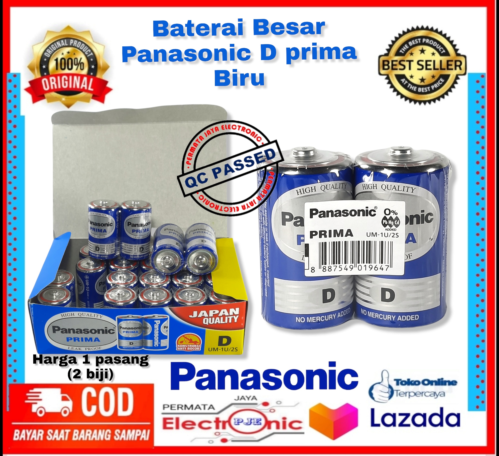 Baterai Panasonic D Prima Blue R20 Battery Baterai Besar Isi 2