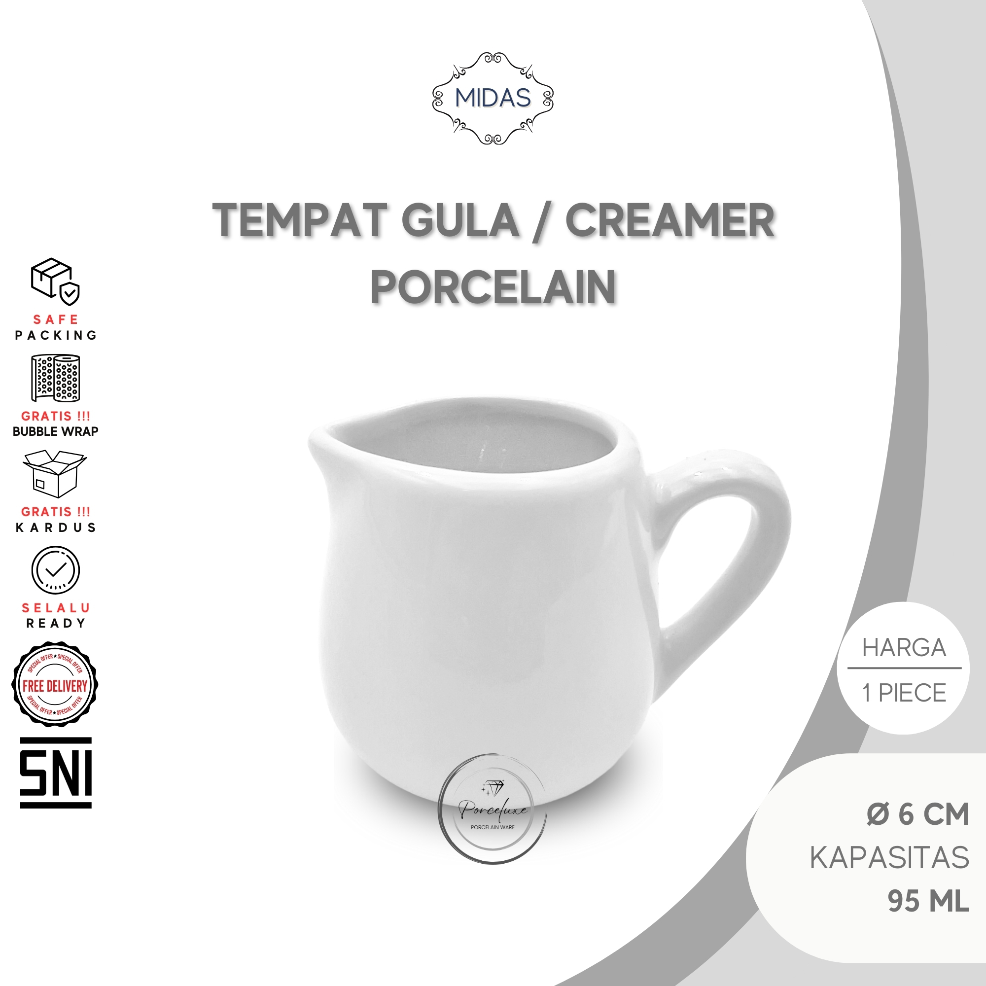 Sugar Syrup Pot Porselen Putih 95 Ml Tempat Gula Cair Creamer Susu Saus