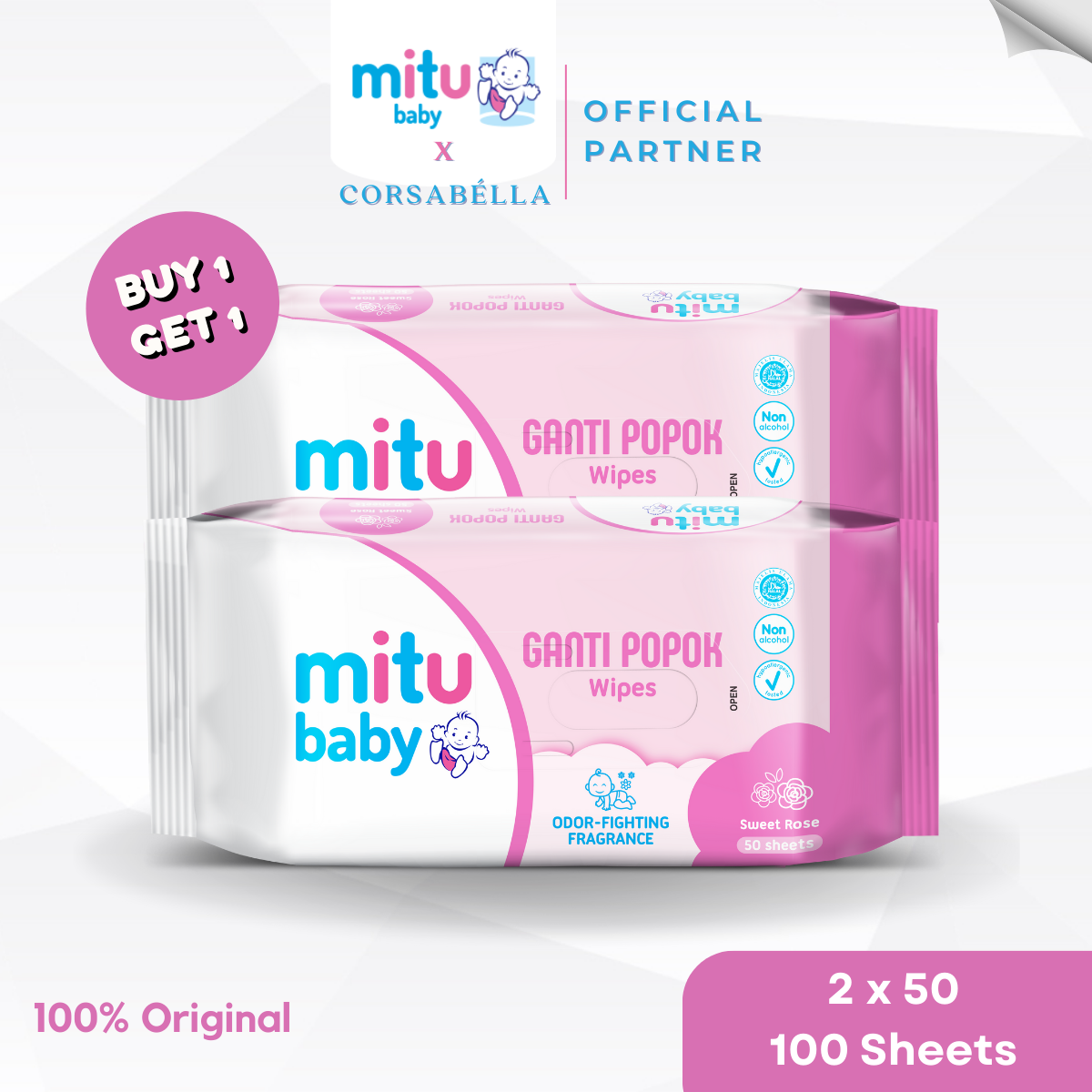 Mitu Baby Tisu Basah Ganti Popok Sweet Rose Wipes 50 Sheets Beli 1