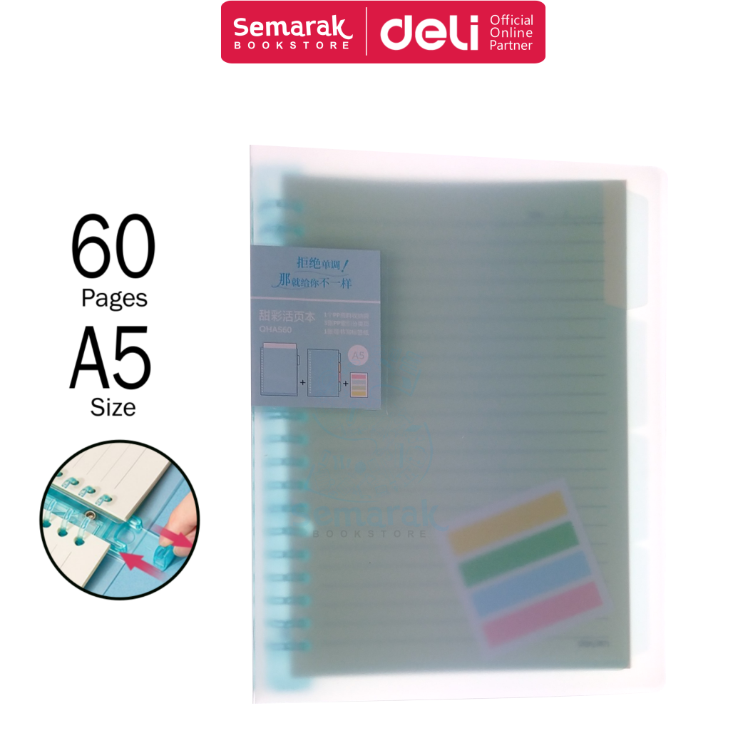 Deli QHA560 Loose Leaf Notebook Binder Warna Pastel Dengan Pembatas A5