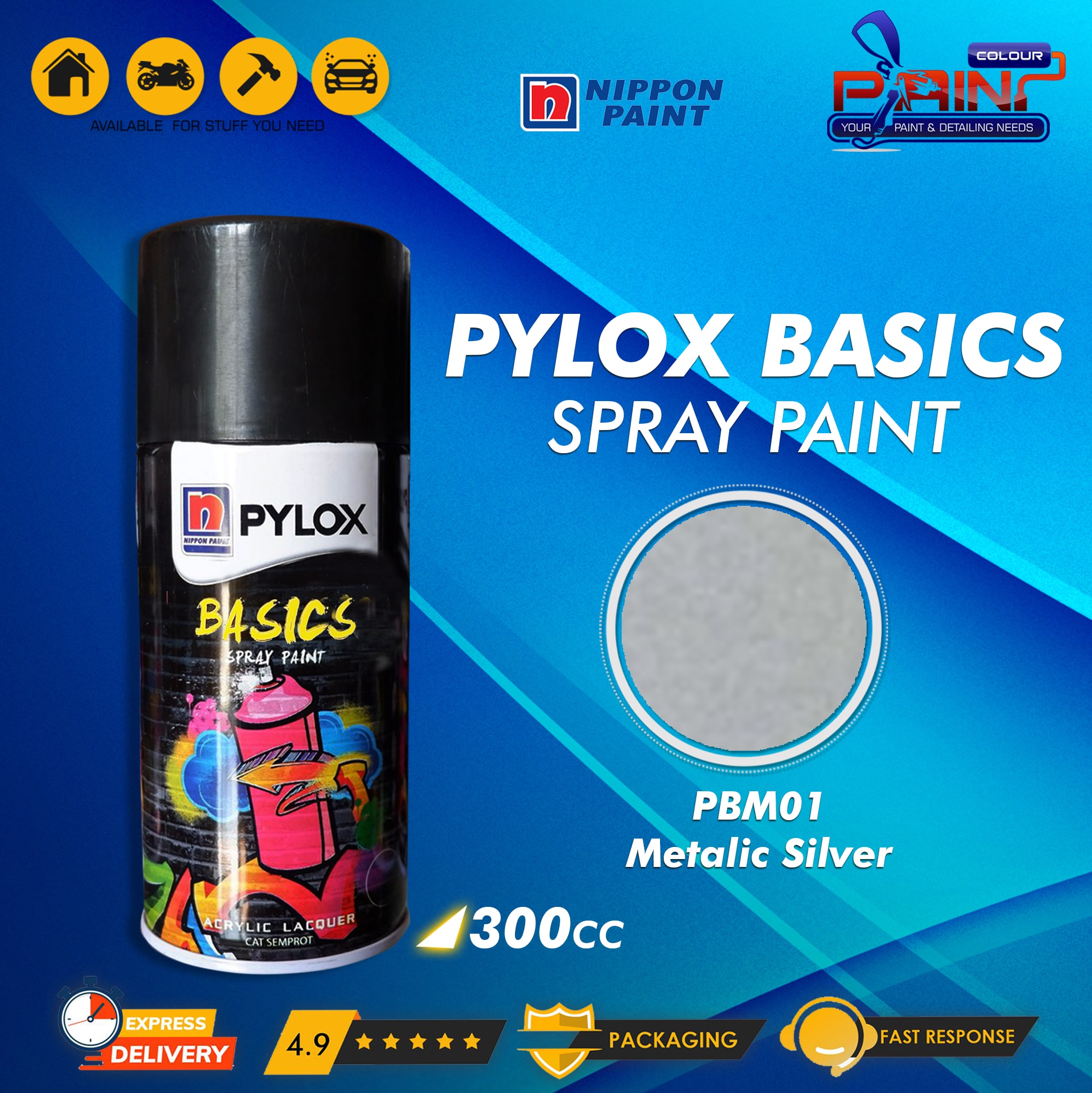 Cat Semprot Nippon Paint PYLOX BASICS 300cc PBM01 Metallic Silver