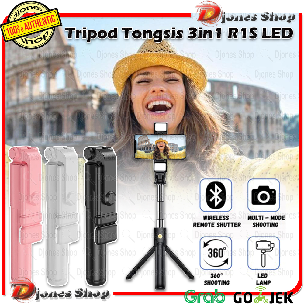 Tongsis Tripod LED R1S 3IN1 Mini Selfie Stick Tomsis Bluetooth Viral