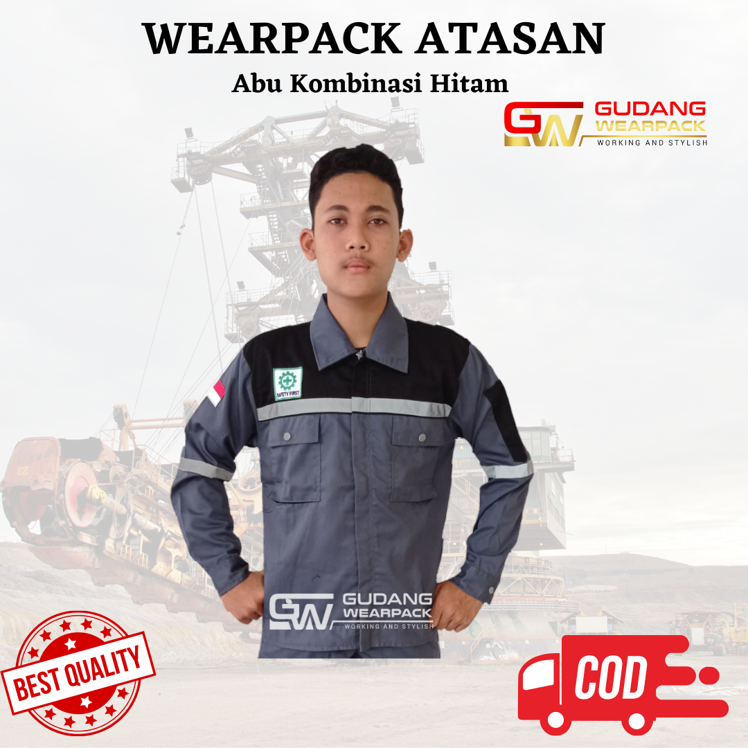 Wearpack Atasan Kemeja Safety Warna Abu Kombinasi Hitam Sleting