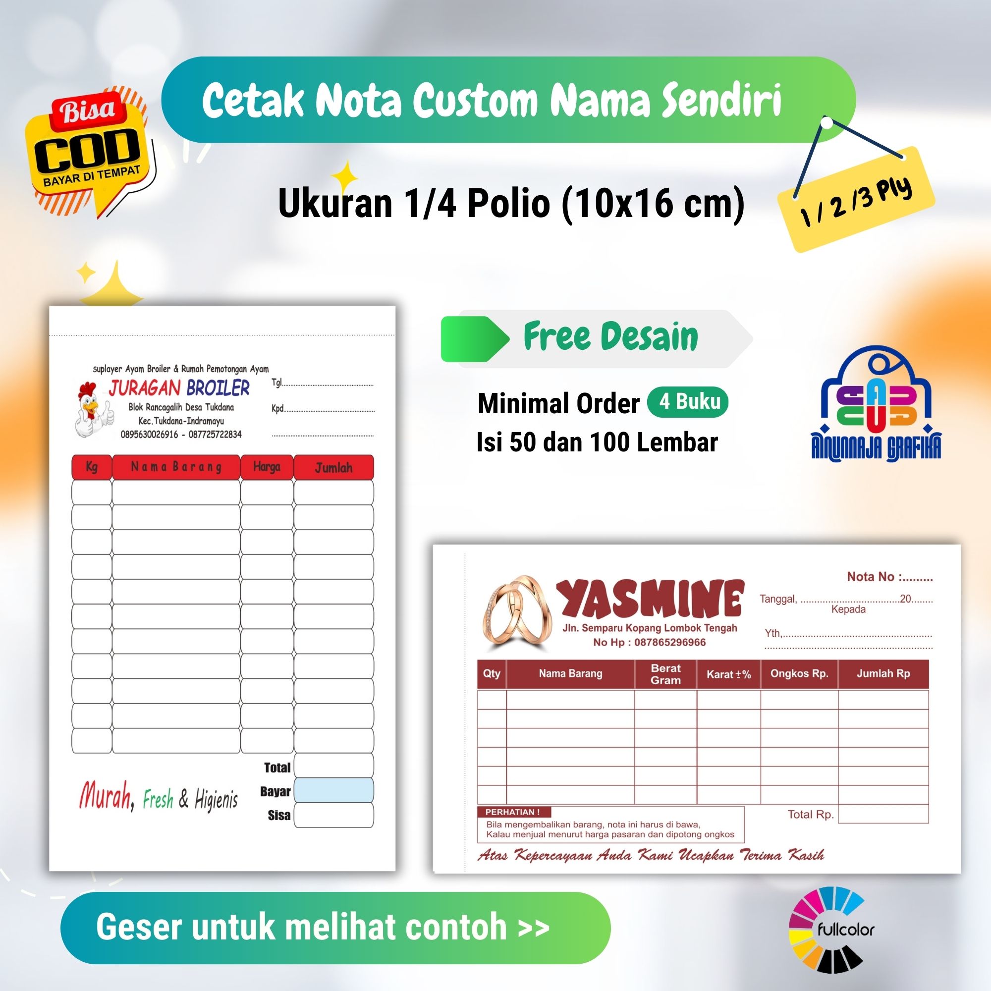 Bisa Cod Cetak Nota Custom Nama Toko Sendiri Ukuran Hvs Ply