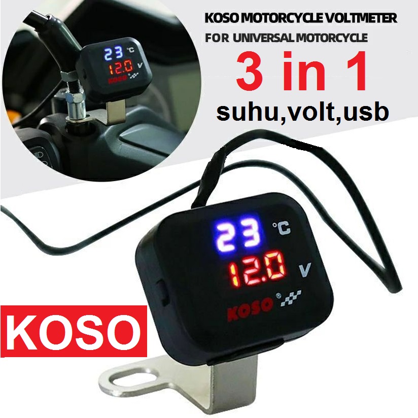 Voltmeter Koso Termometer Digital Suhu Temperatur Tegangan Aki Charger