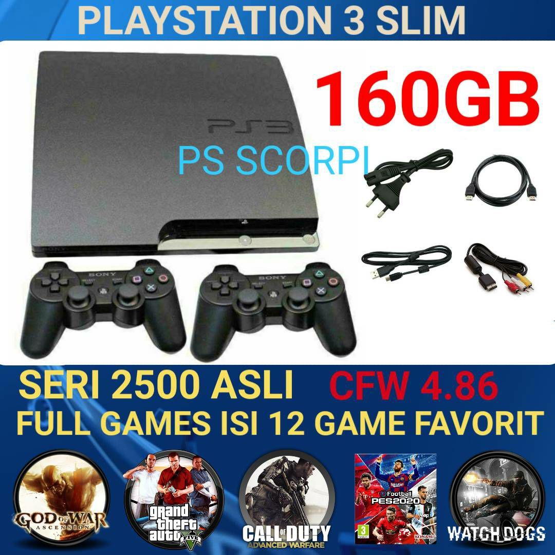 PS3 SLIM CFW SERI 2500 160GB FULL GAMES 2 STIK WIRELESS PS3 Lazada