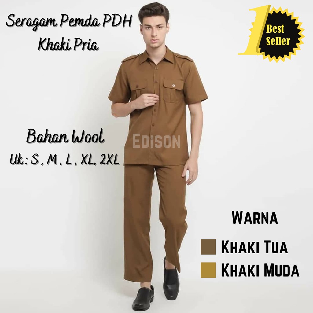 Stelan Seragam Pns Pdh Asn Pria Cokelat Khaki Keky Tua Muda Bahan