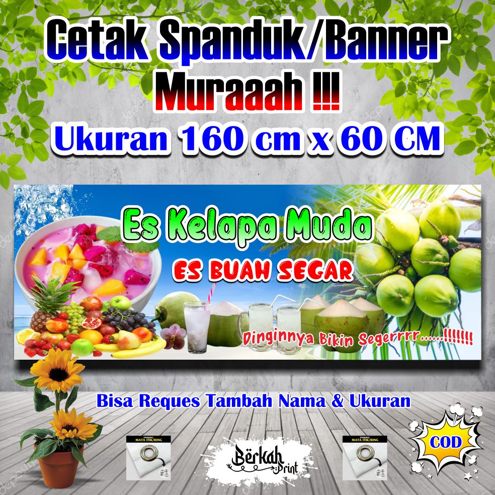 Spanduk Banner Es Kelapa Muda Es Buah Ukuran 160 Cm X 60 Cm Lazada