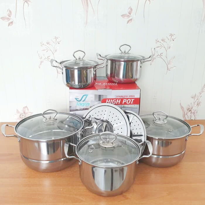 Panci Set Stainless Tebel Set Isi Pcs Ukuran Cm Cm Tutup Kaca