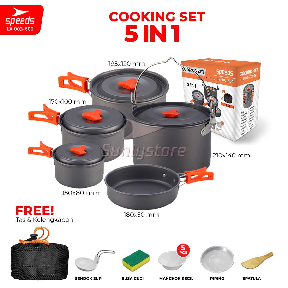 SPEEDS Alat Masak Set Mini Camping Cooking Set 6 Orang Nesting Stove