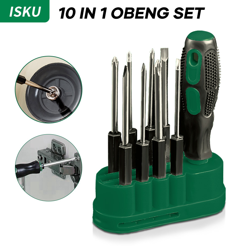 ISKU 10 In 1 Obeng Satu Set Komplit Serbaguna Murah Magnet Obeng