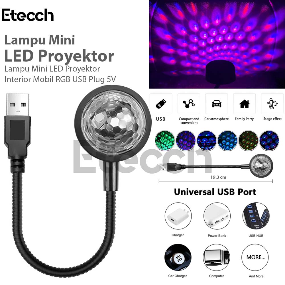 Lampu Mini LED Proyektor Interior Mobil RGB USB Plug 5V Black