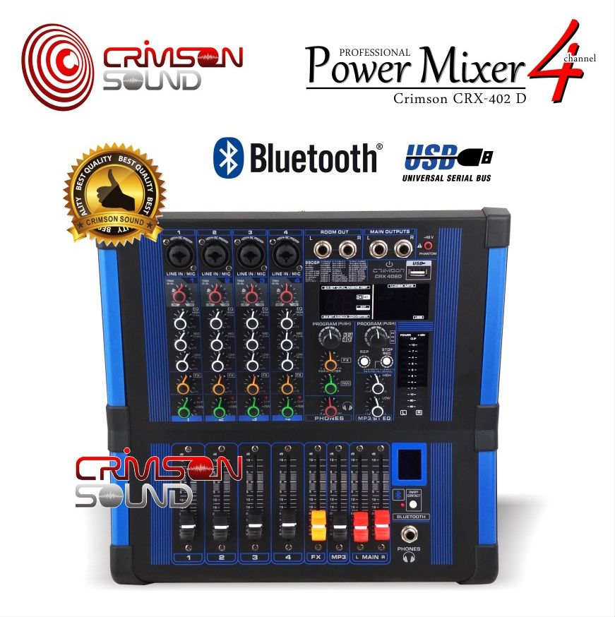 Professional Power Mixer Equalizer Crimson Channel Bluetooth Dsp