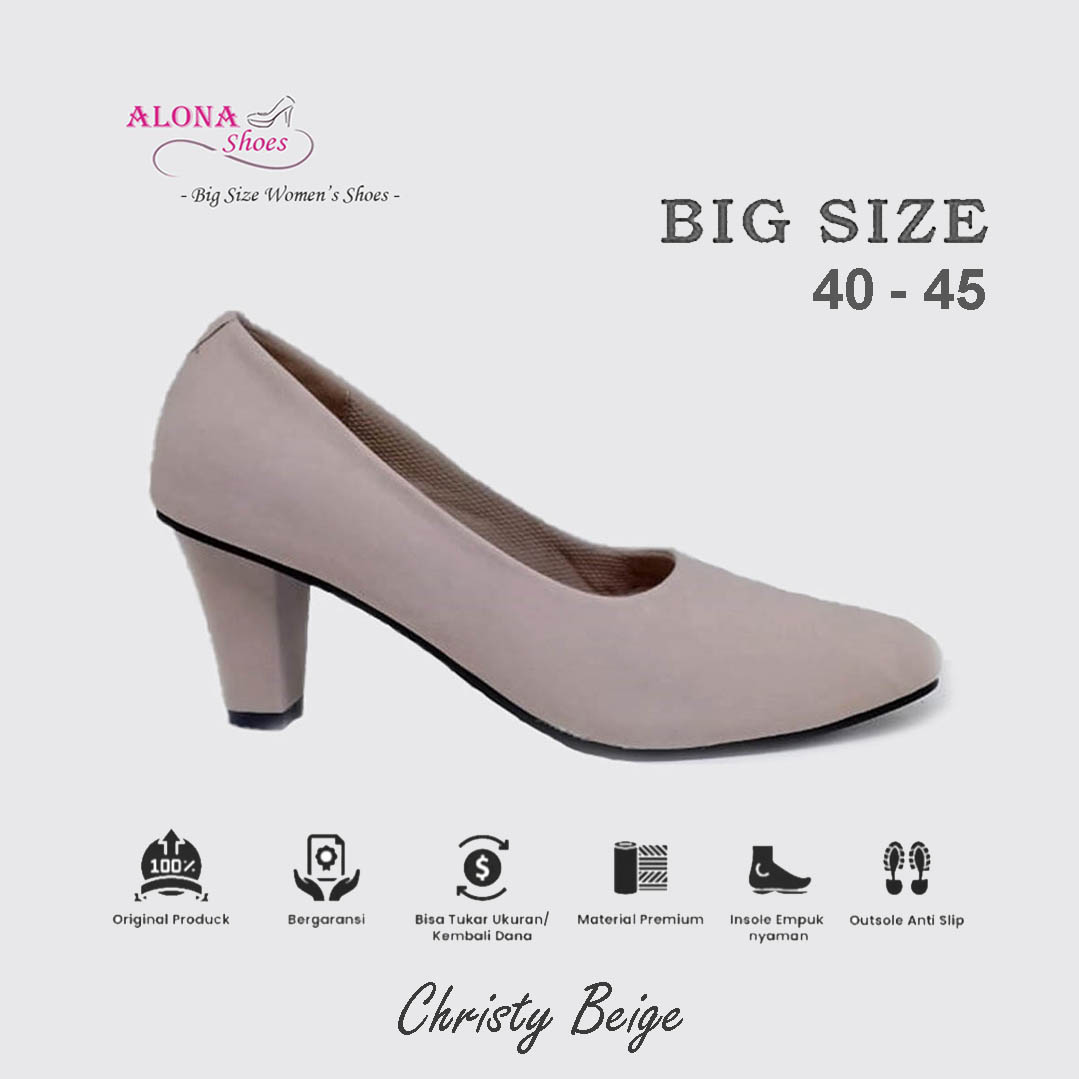 Alona Christy Black Sepatu High Heels Ukuran Besar Jumbo Big Size