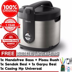 Philips Viva Collection Magic Jar Rice Cooker HD3128/33 Premium Hitam + Silver Gratis Pisau Buah + Handsfree Bass + Casing HP Universal + 1set Sendok Besi dan Garpu Besi