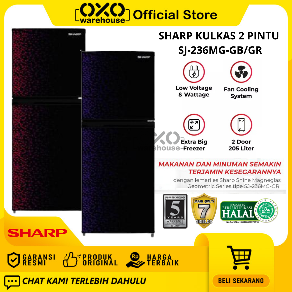 Sharp Kulkas 2 Pintu Motif Shine Mewah SJ 236MG VB VR Geometric Series