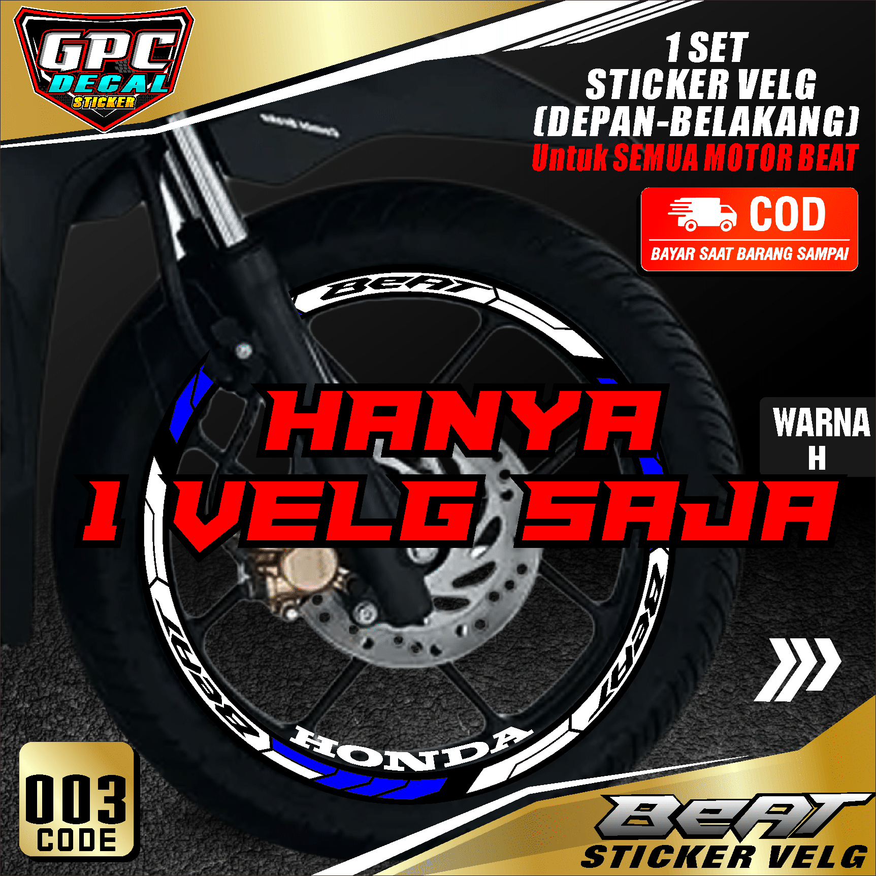 Cutting Sticker Velg Beat Aksesoris Motor Stiker Lis Velg Honda