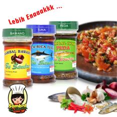 Sambal Bu Sandra Extra Pedas/Gurih/Nikmat/Rasa Ikan Peda/Bawang/Rica-Rica Tuna/ Paket Praktis Isi 3 Botol