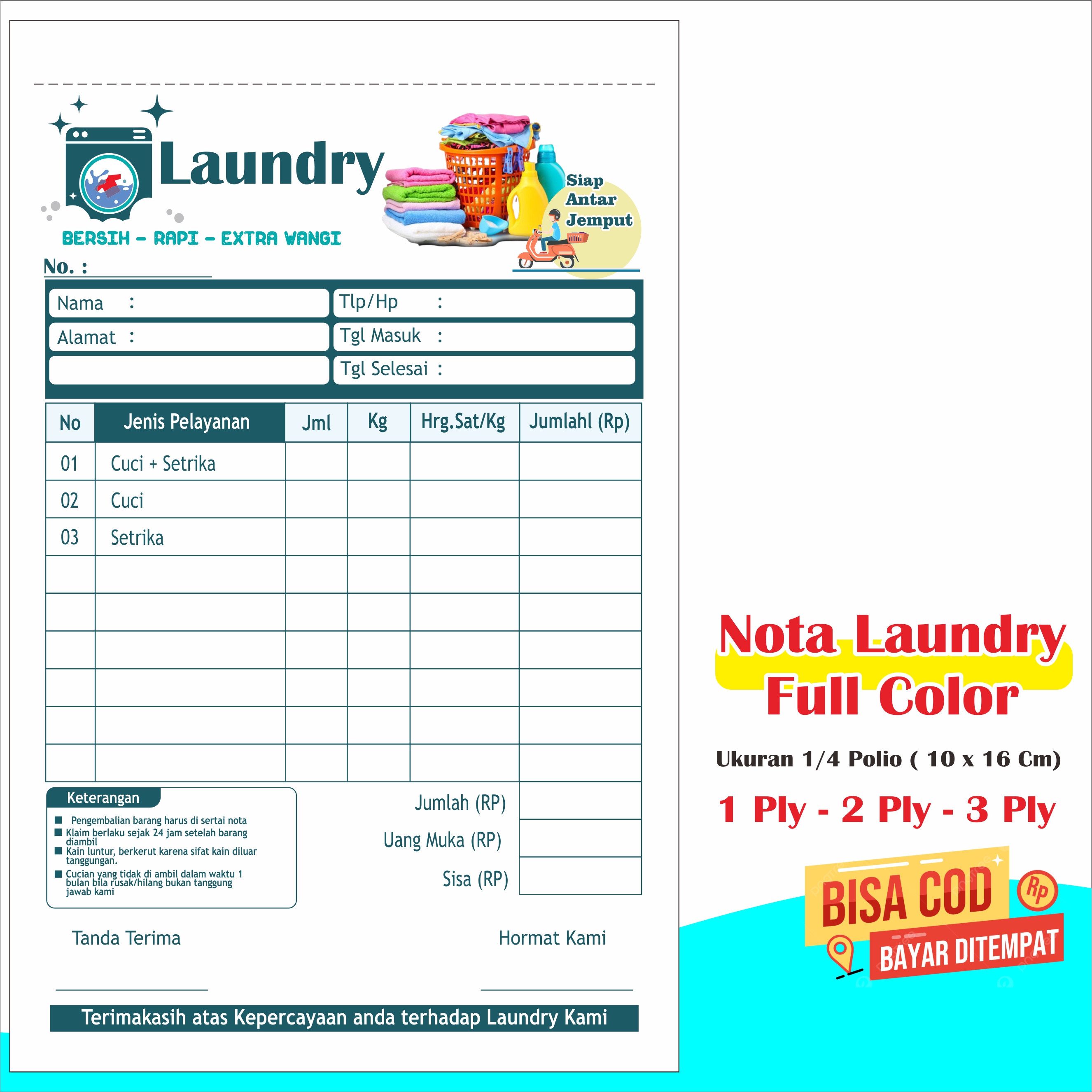 Buku Nota Laundry Full Color Nota Laundry Nota Laundry Rangkap Nota