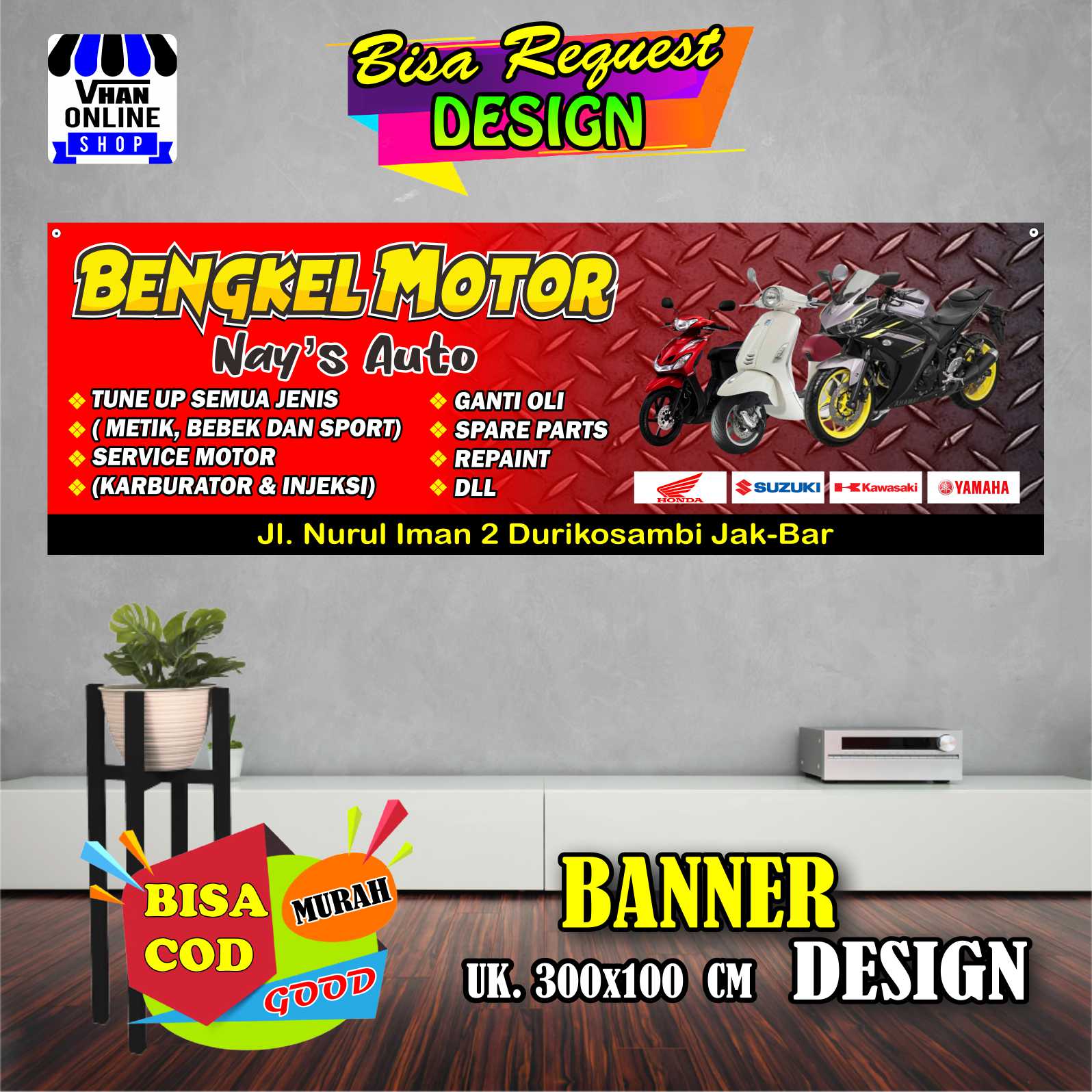 Spanduk Banner Bengkel Motor Toko Sparepart Motor Service Motor