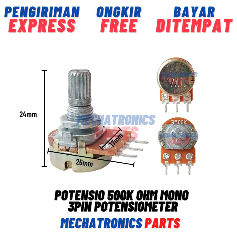 Potensio 500KΩ 500K Ohm Mono 3Pin Potensiometer Lazada Indonesia