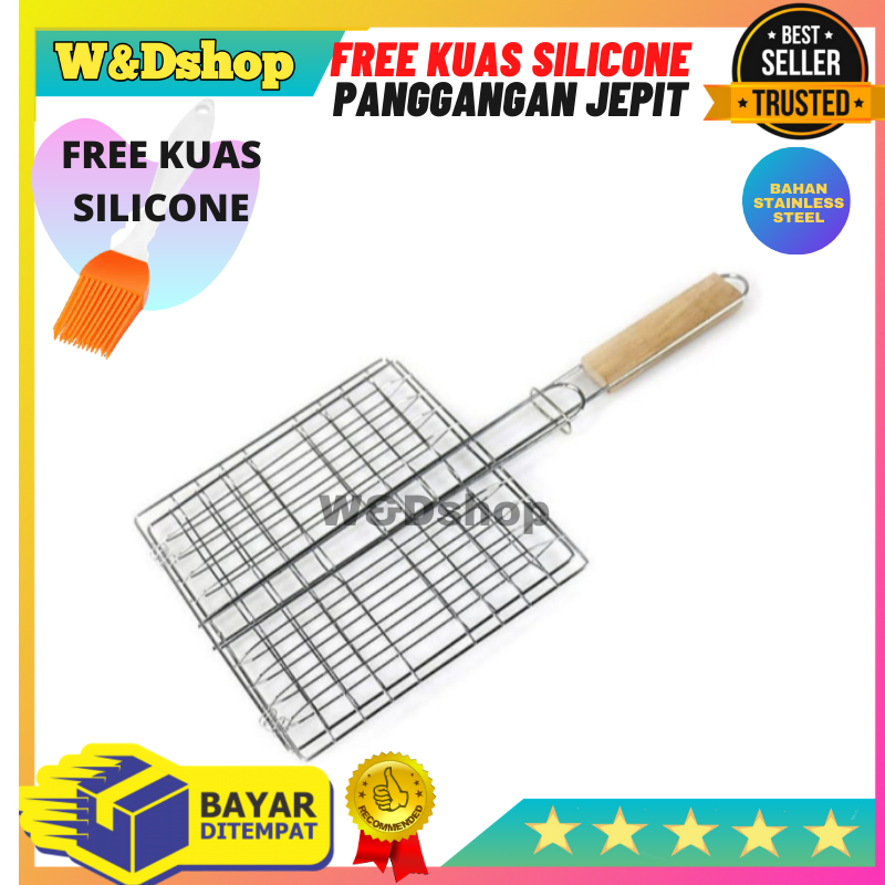 Dwstore Gratis Kuas Silicone Panggangan Jepit Gagang Kayu Panggangan