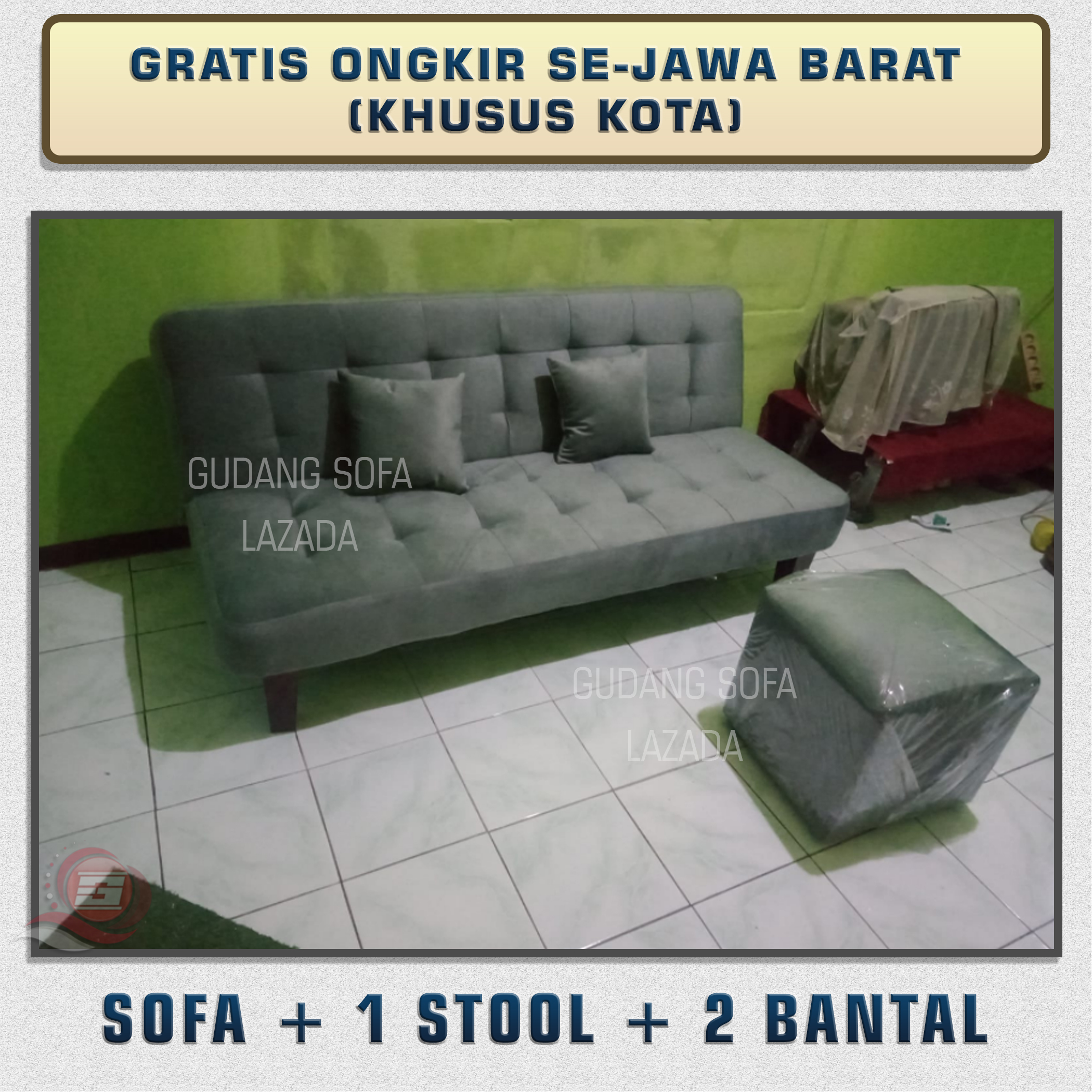 Sofa Bed Minimalis 1 Stool 2 Bonus Bantal Bahan Bludru Bisa