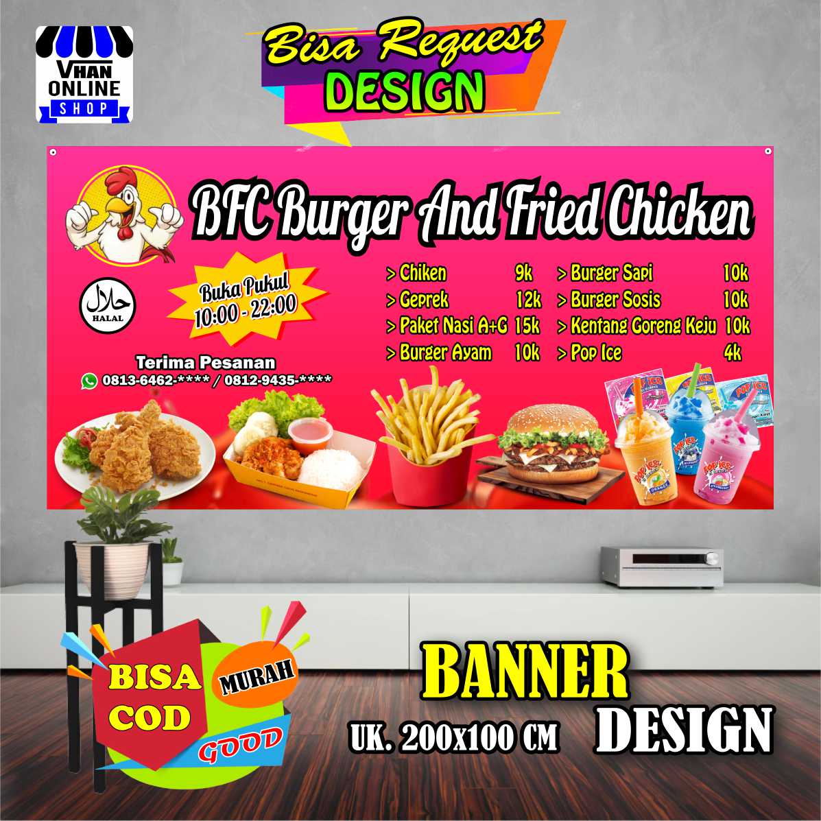 Spanduk Banner Jualan Burger Dan Fried Chicken Murah Tebal Bagus