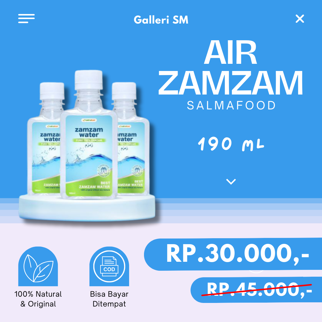 Air Zamzam 190 Ml Asli Salmafood Zam Zam Water Botol 100 Murni