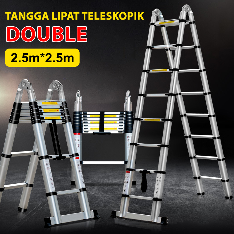 PROMO Tangga Lipat Aluminium Teleskopik Ganda Portable Uk Tinggi 5M