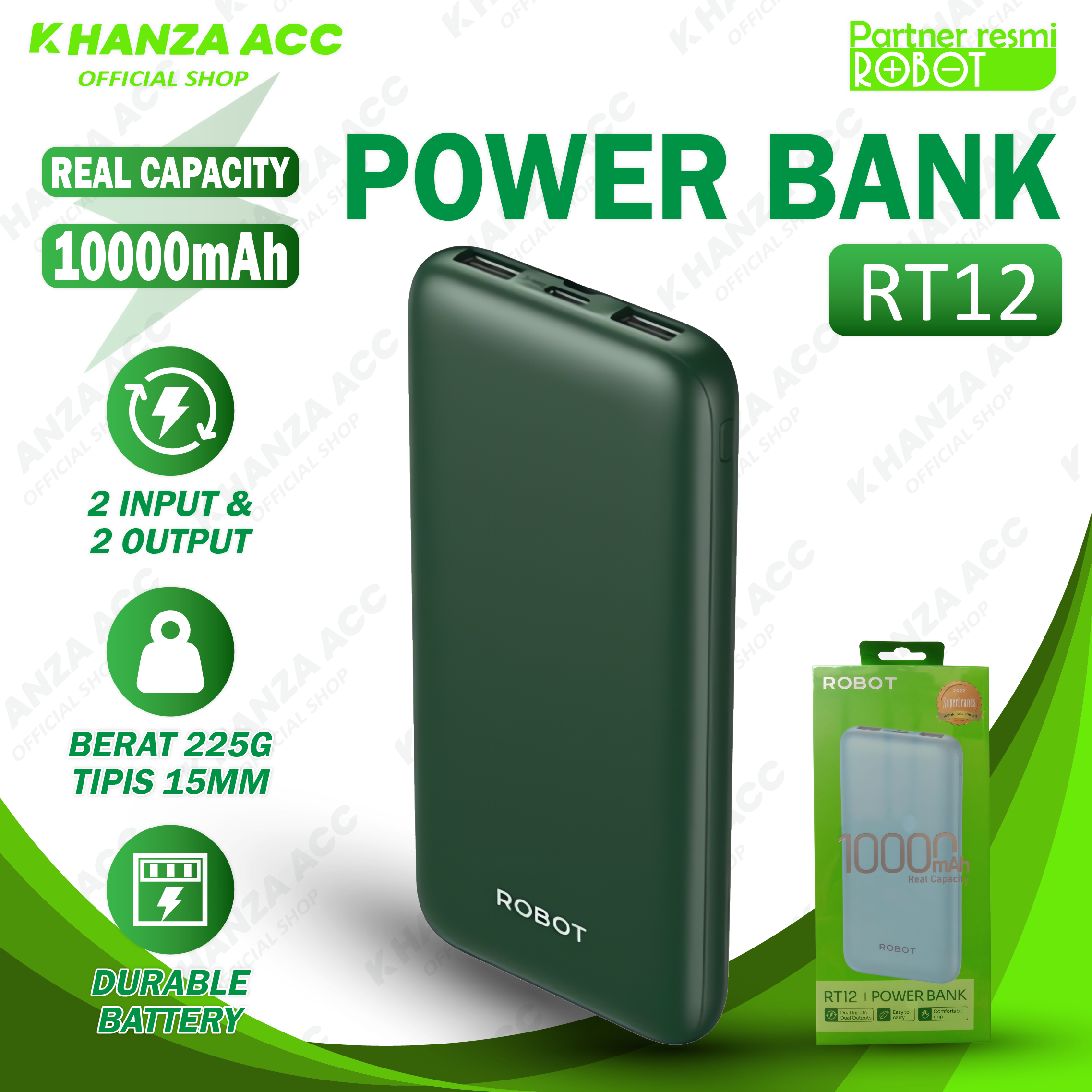 ROBOT RT12 Powerbank 10000mAh Dual Input Dan Dual Output Original