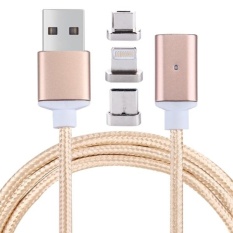 1 M 2.4 Anyaman Magnetic Kabel Yang 3 Di 1 Micro USB/tipe-C/8 Pin For USB 2.0 Data Sync Pengisian Kabel untuk Samsung, HTC, Sony, Huawei, Xiaomi, Meizu (emas)