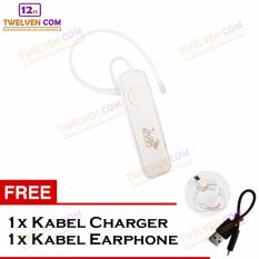 888 Wireless Bluetooth Earphone - Putih - Free Kabel Charge dan Kabel Earphone