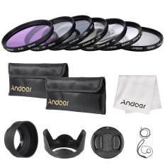 Andoer 52 mm/UV/CPL/FLD close up (+ 1 + 2 + 4 + 10) Filter lensa Kit dengan membawa kantong/Cap/tutup lensa lensa karet dudukan/tulip dan kerudung/kain pembersih lensa