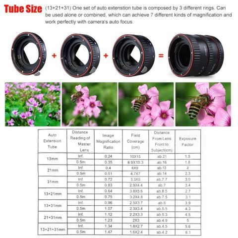 Andoer Macro Extension Tube Set 3-Piece 13mm 21mm 31mm Auto Focus Extension Tube Cincin untuk Bodi Kamera dan Lensa 35mm SLR Kompatibel untuk Canon Semua EF dan EF-S Lensa-Intl 5