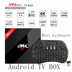 Android 7.1 Octa Core 3g/32g H96 PRO + 4 K Amlogic S912 64bit Smart TV BOX dengan I8 Mini 2.4 GHz Wireless Keyboard Air Mouse-Intl