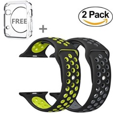 Apple Watch Band 42MM, JINGCI Sport Silicone Wristband Replacement Strap with Adjustable Buckle and Quick Release for Apple Watch Nike+ Series 3/2/1/Edition,2 Pack(42MM-black/gray+black/yellow) - intl