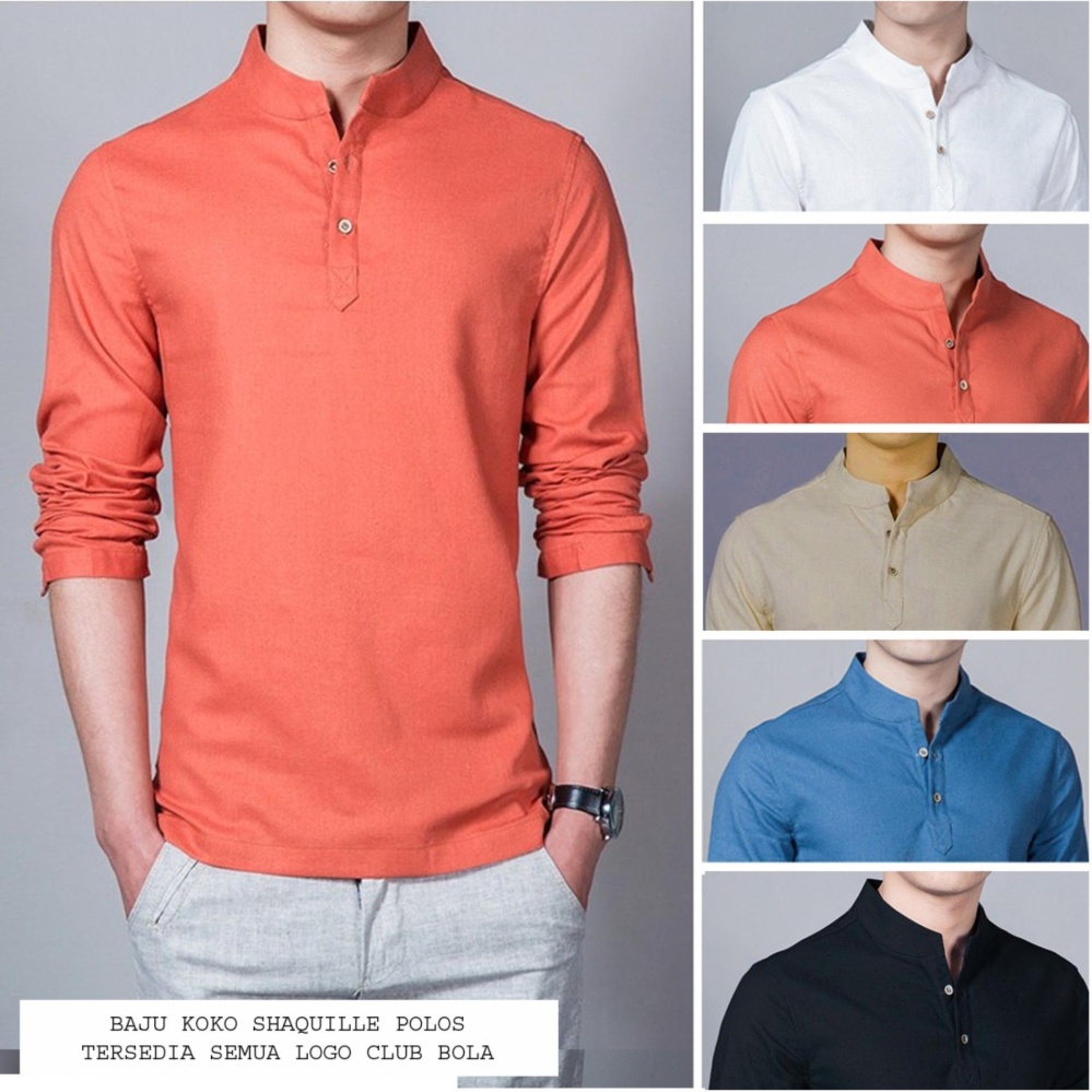 Baju Kemeja Koko Shaquile Orange Polos. Kemeja Muslim Pria Murah Diskon