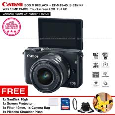 CANON EOS M10 BLACK + EF-M15-45 IS STM Kit Wifi 18MP CMOS Touchscreen Lcd Full Hd (Datascrip) Free Pokemon Pikachu Shoulder Plush + Screen Guard + SanDisk 16gb + Filter 49mm + Camera Bag