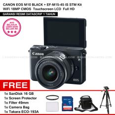 CANON EOS M10 BLACK + EF-M15-45 IS STM Kit WiFi 18MP CMOS Touchscreen LCD Full HD (DATASCRIP) + SanDisk 16gb + Screen Protector + Filter 49mm + Camera Bag + Takara ECO-193A