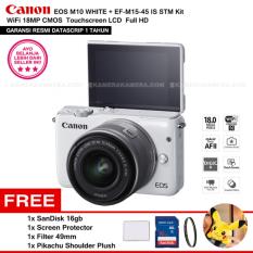 CANON EOS M10 WHITE + EF-M15-45 IS STM Kit Wifi 18MP CMOS Touchscreen Lcd Full Hd (Datascrip) Free Pokemon Pikachu Shoulder Plush + Screen Guard + SanDisk 16gb + Filter 49mm