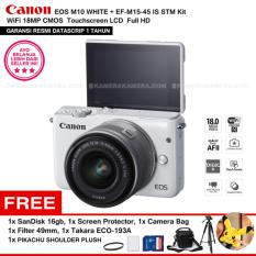CANON EOS M10 WHITE + EF-M15-45 IS STM Kit Wifi 18MP CMOS Touchscreen Lcd Full Hd (Datascrip) Free Pokemon Pikachu Shoulder Plush + Screen Guard + SanDisk 16gb + Filter 49mm + Camera Bag + Takara ECO-193A