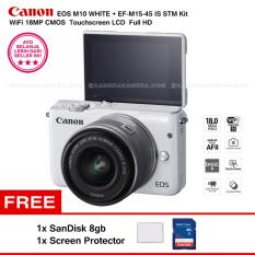 Canon EOS M10 (White) + EF-M15-45 IS STM Kit Wifi 18MP CMOS Touchscreen LCD Full HD + SanDisk 8GB + Screen Protector