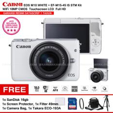 CANON EOS M10 WHITE (EF-M15-45 IS STM) WiFi 18MP CMOS Touchscreen LCD Full HD (Resmi Datascrip) + SanDisk 16gb + Screen Protector + Filter 49mm + Camera Bag + Takara ECO-193A