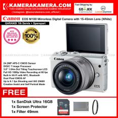Canon EOS M100 Kit 15-45mm White Kamera Mirrorless - 24.2MP (Garansi 1th) Bonus SanDisk Ultra 16gb + Anti Gores + Filter 49mm